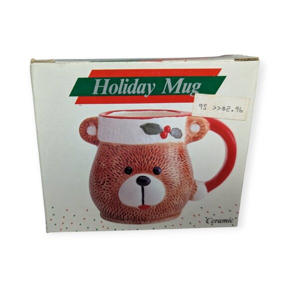 Vintage 1989 Mount Clemens Pottery Ceramic Christmas Teddy Bear Mug NIB - Picture 1 of 13